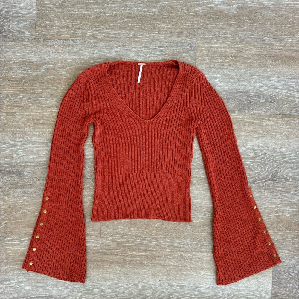 Free People Boho Viola Rust Knit Sweater Top Size Small